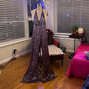 Sequin bell bottom jumpsuit